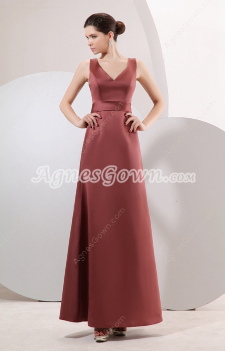 Affordable V-Neckline A-line Ankle Length Maroon Mother Of The Bride Dress 