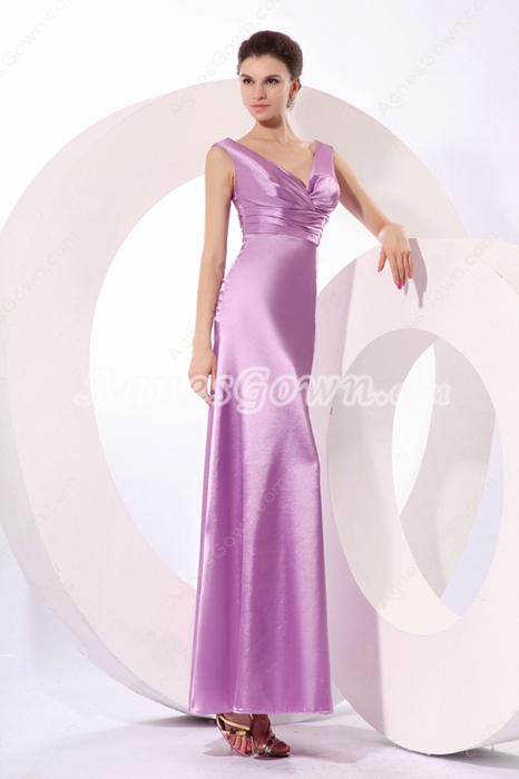 Classical V-Neckline Ankle Length Lilac Bridesmaid Dress 