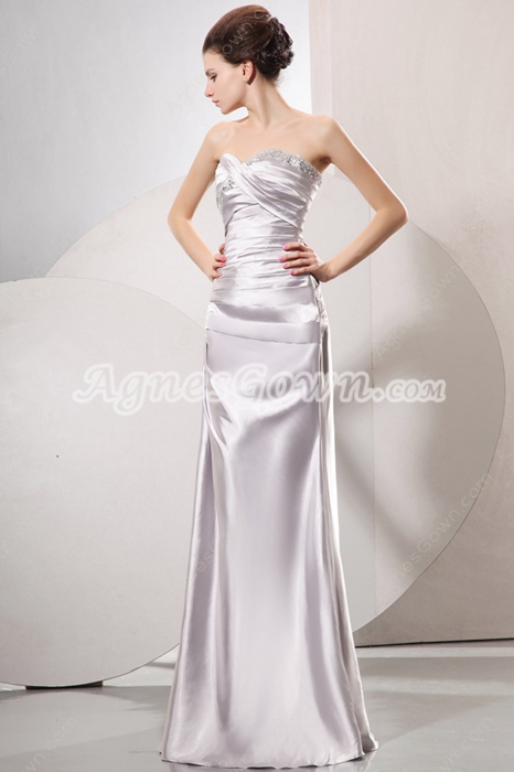 Affordable Sweetheart Column Full Length Silver Satin Junior Prom Gown 