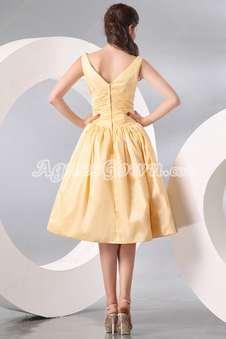 Simple V-neckline Knee Length Yellow Wedding Guest Dress 
