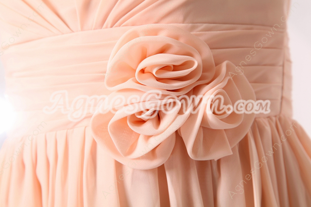 Modern V-Neckline Knee Length Peach Chiffon Wedding Guest Dress 