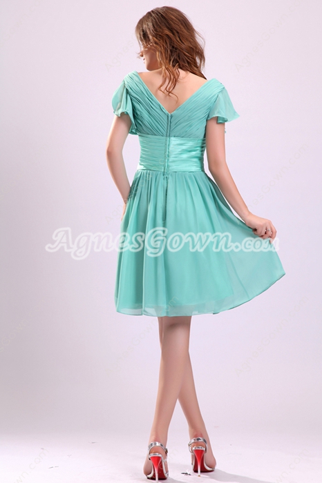 Cute Short Sleeves V-Neckline Jade Green Junior Bridesmaid Dress 