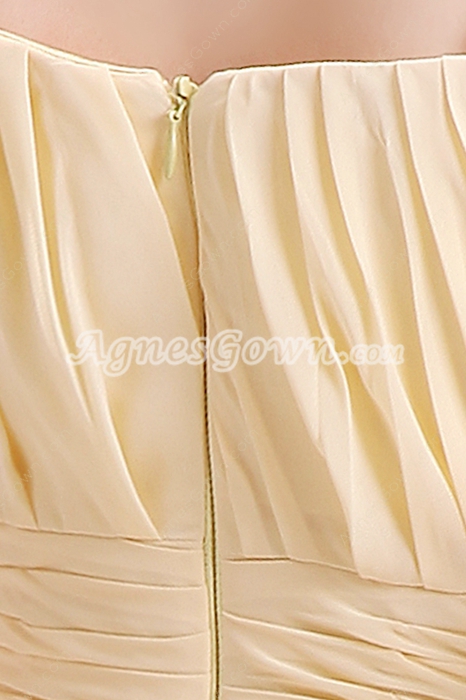 Affordable Double Straps Knee Length Yellow Chiffon Junior Bridesmaid Dress 