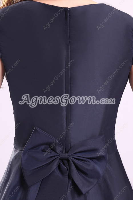 Dark Navy Short Sleeves Scoop Neckline A-line Knee Length Wedding Guest Dress 