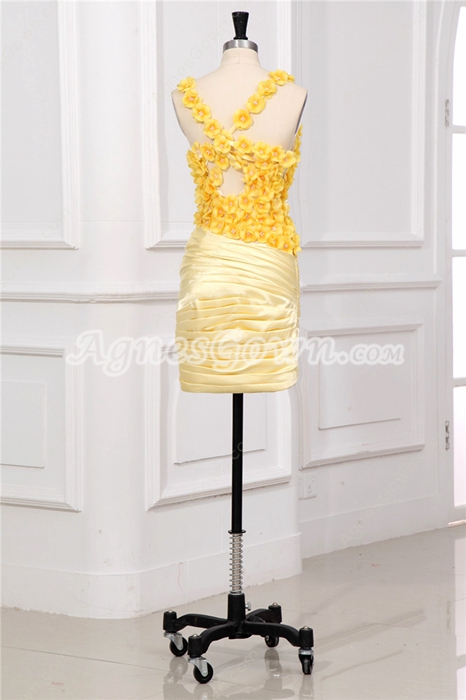 Cute Yellow Junior Homecoming Dresses With Floral