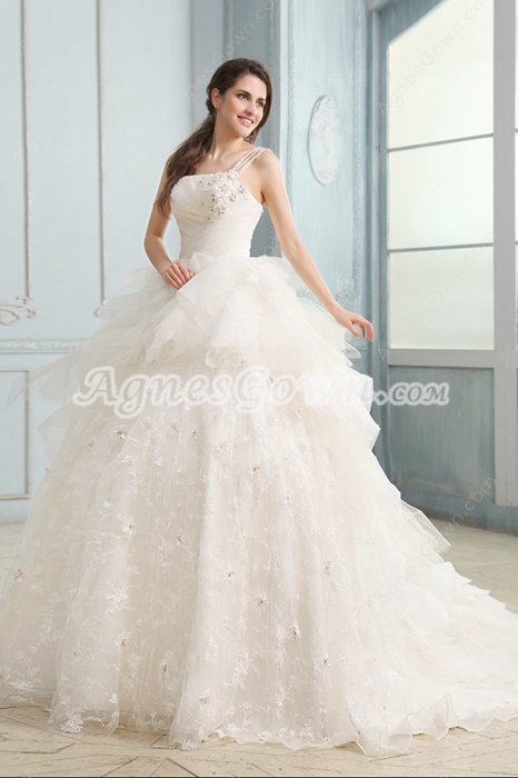Romantic One Shouler Princess Lace Wedding Dress 