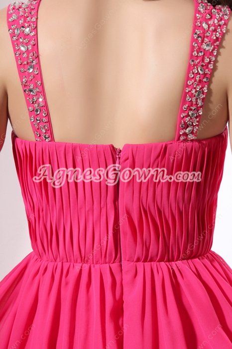 Pretty V-neckline Full Length Hot Pink Bridesmaid Dress