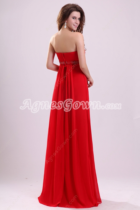 Fitted Strapless Empire Floor Length Red Chiffon Maternity Evening Dress