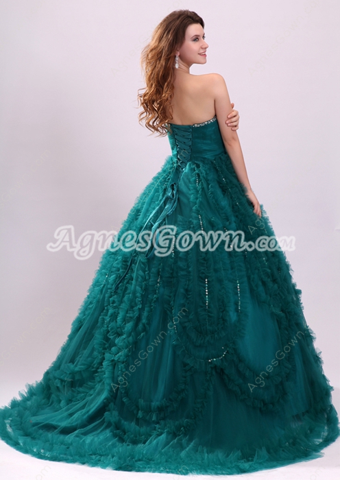 Perfect Dark Green Sweetheart Corset Quince Gown 2016