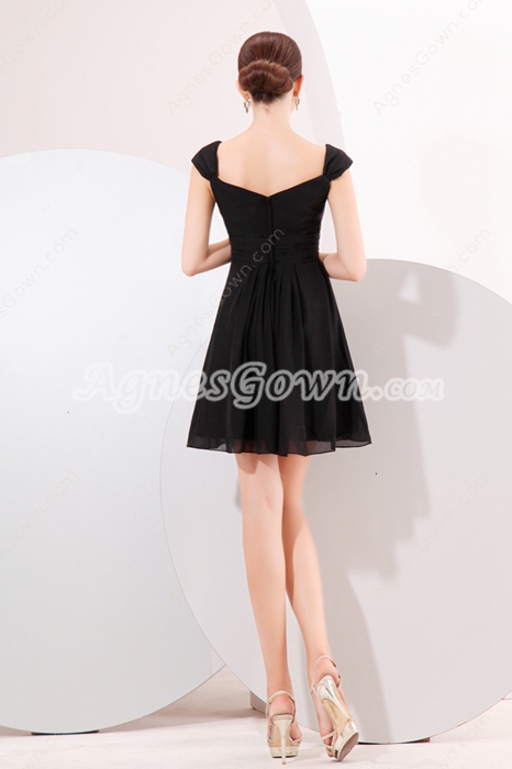 Affordable Cap Sleeves Chiffon Little Black Dress 