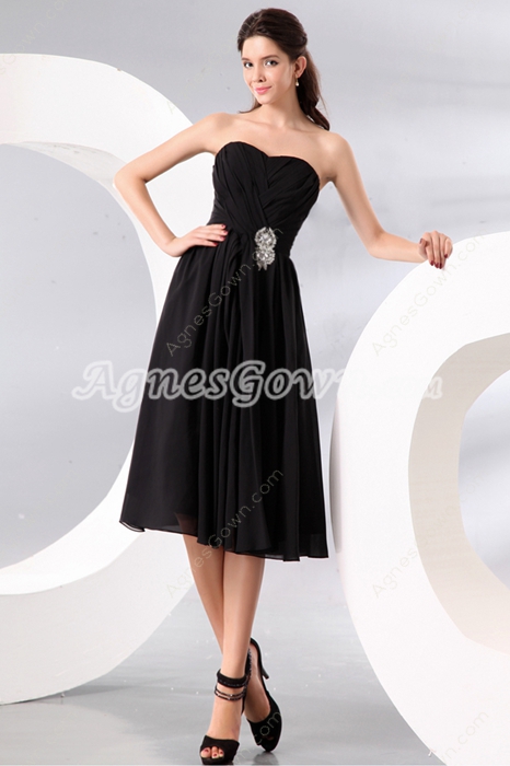 Tea Length Chiffon Little Black Prom Party Dress