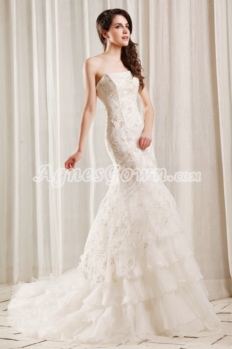 Trendy Strapless Neckline Fishtail/Mermaid Lace Wedding Dress Corset Back