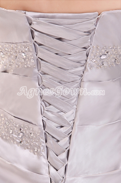 Form-fitting Dipped Neckline A-line Floor Length Silver Pageant Prom Dress Corset Back