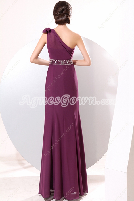 Terrific One Shoulder Column Full Length Grape Chiffon Bridesmaid Dress 