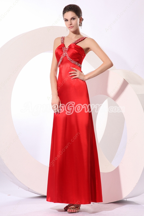 Stylish Straps A-line Ankle Length Red College Graduation Dress 