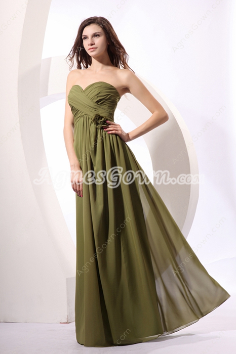 Pretty Olive Green Long Chiffon Formal Evening Gown 