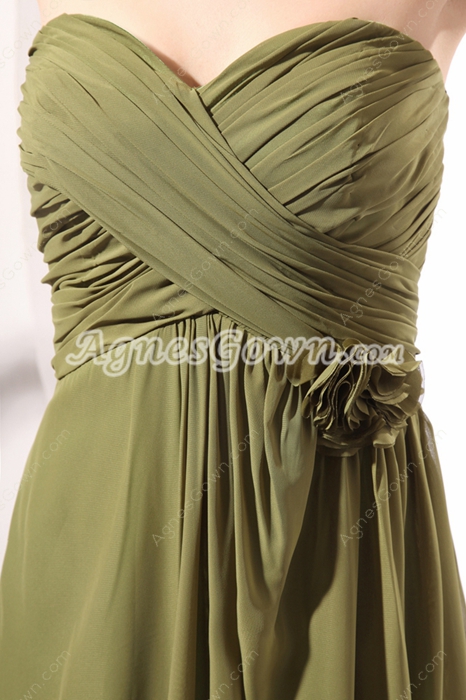 Pretty Olive Green Long Chiffon Formal Evening Gown 
