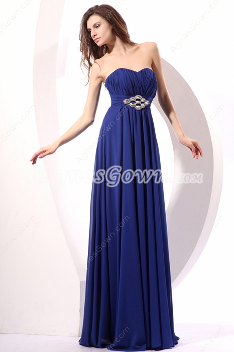 Classy A-line Chiffon Long Length Royal Blue Engagement Evening Dress 