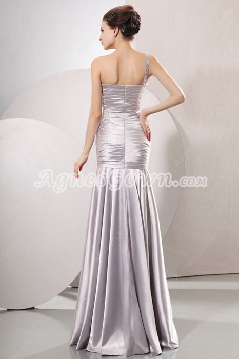 Noble Single Straps Sheath Full Length Silver Prom Dress 