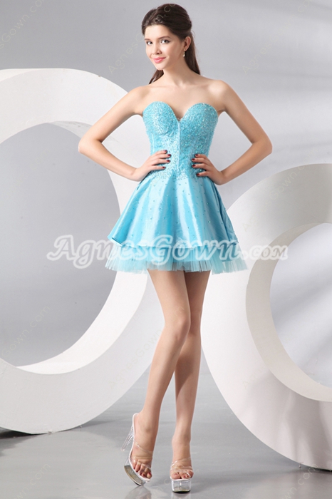 Terrific Sweetheart Puffy Mini Length Blue Homecoming Dress With Great Handwork 