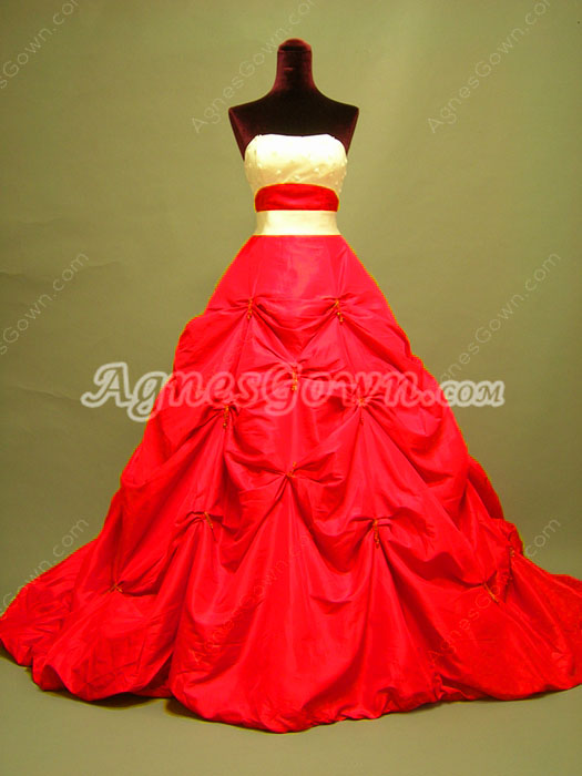 Unique Red and White Ball Gown Wedding Dress