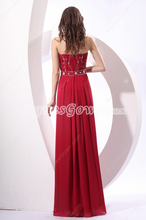 Chic Strapless Neckline A-line Full Length Burgundy Engagement Dress With Beads 