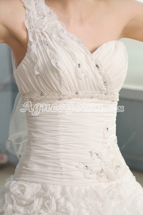 Dramatic Single Shoulder Ball Gown Floor Length Floral Bridal Gowns 