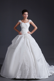 Best Cap Sleeves Ball Gown Wedding Dress With Handmade Flowers 