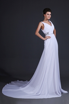 Noble A-line V-Neckline Destination Wedding Dress With Diamonds 