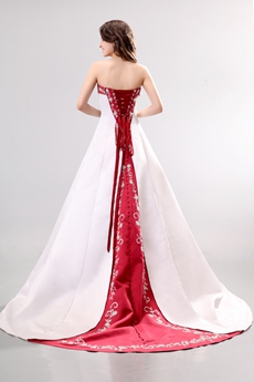 Dramatic Colorful Satin Red & White Wedding Dress 