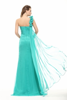 Fabulous One Shoulder A-line Jade Green Chiffon Cocktail Dress With Ribbon 