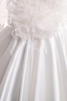 Keyhole Back High Collar White Satin Wedding Dress With Feather 