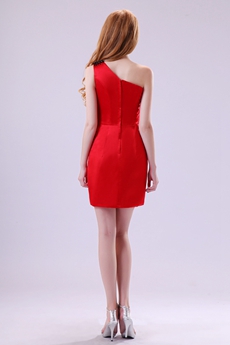 Dazzling One Shoulder Sheath Mini Length Red Graduation Dress 
