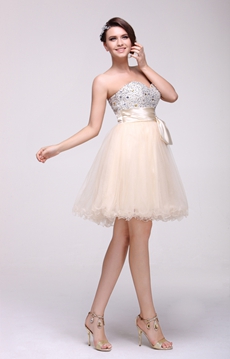 Lovely Puffy Champagne Sweet 16 Dress With Beads & Sequins