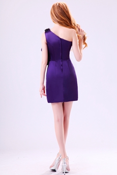 Showy One Shoulder Mini Length Satin Purple Wedding Guest Dress 