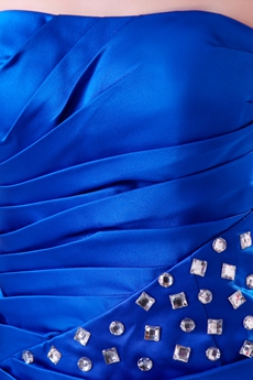 Hot Strapless Mini Length Royal Blue Satin Wedding Guest Dress 