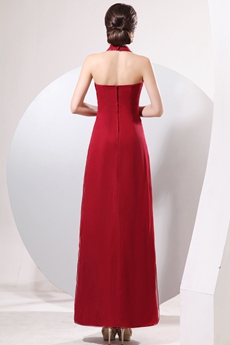 Charming Halter Ankle Length Dark Red Chiffon Mother Of The Bride Dress 