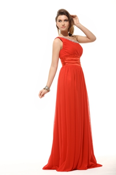 Amazing One Shoulder A-line Red Chiffon Formal Prom Dress For Juniors 