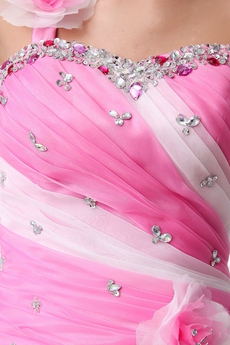 Impressive One Shoulder Ball Gown White & Pink Colorful Quinceanera Dress