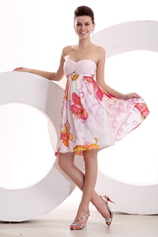 Casual Sweetheart Empire Mini Length Printed Cocktail Dress 