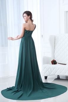 Special One Straps A-line Dark Green Chiffon Prom Dress With Handmade Flowers