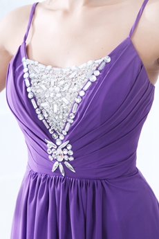 Beautiful Spaghetti Straps Violet Chiffon Formal Evening Dress With Diamonds 