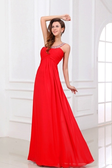 Fancy One Shoulder A-line Red Chiffon Evening Dress Keyhole Back