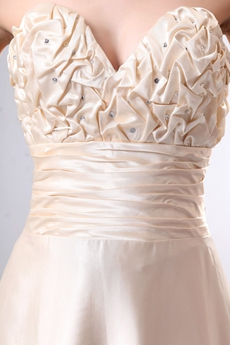 Ruched Bust A-line Champagne Prom Dress With Beads 