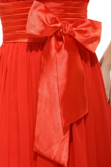 Simple One Shoulder Red Bridesmaid Dress With Sash