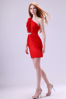 Newest One Shoulder A-line Red Wedding Guest Dress With Ruffles 