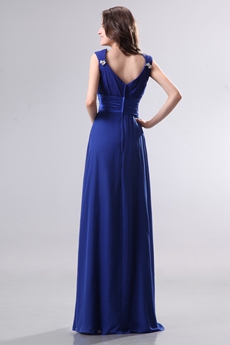 Affordable V-Neckline Royal Blue Chiffon Bridesmaid Dress With Belt 