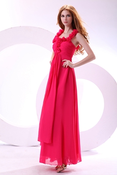 Adorable Straps Ankle Length Hot Pink Prom Dress With Ruffles 