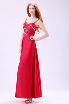 Wonderful Spaghetti Straps Ankle Length Red Junior Prom Dress 