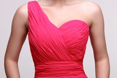 Flattering One Shoulder Mini Length Hot Pink Cocktail Dress 